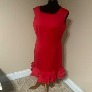 Donna Ricco Vibrant Red Ruffle Hem Midi Dress